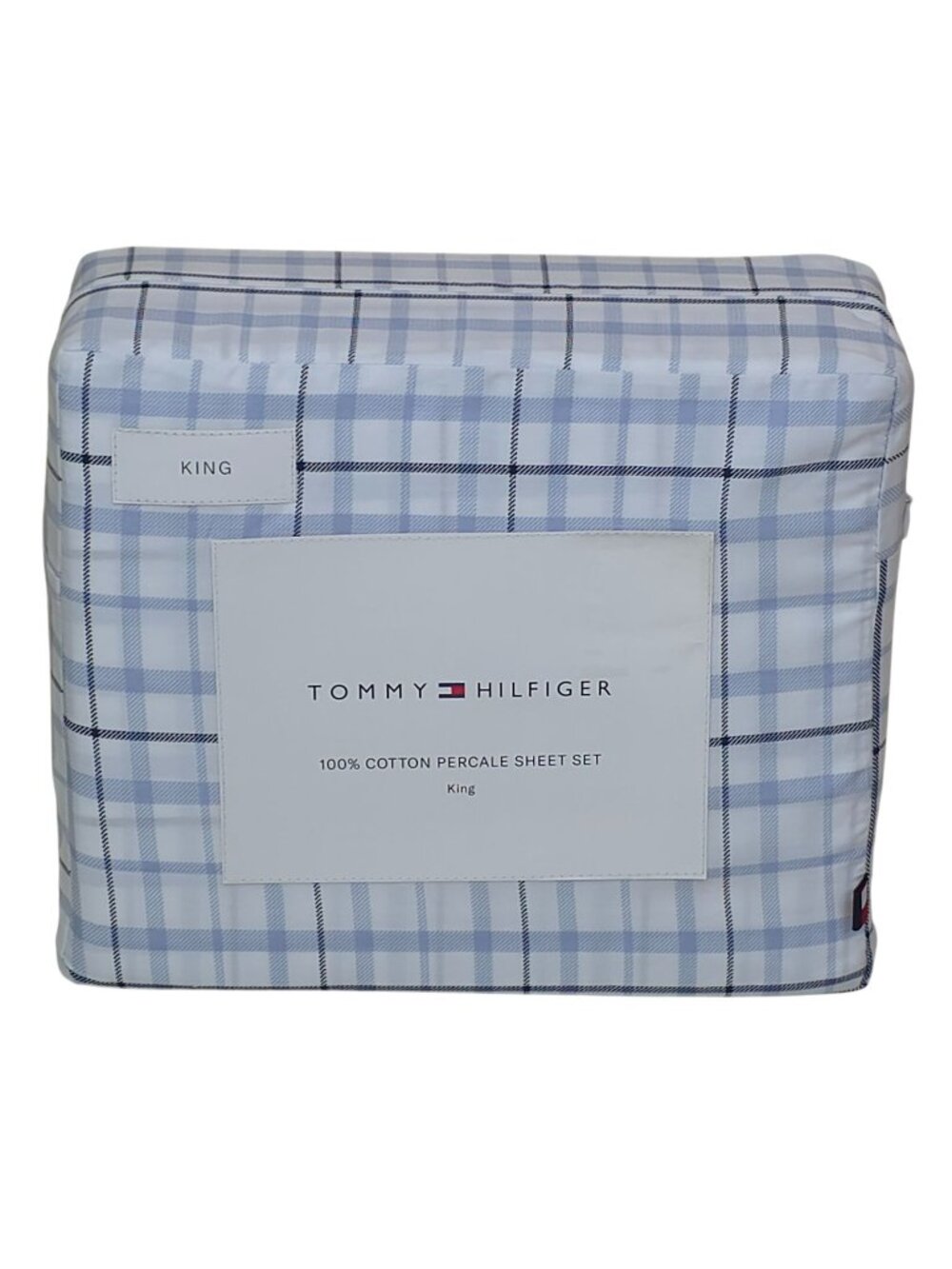 Tommy Hilfiger 100% Cotton Percale King Sheet Set Newton Plaid Blue & White